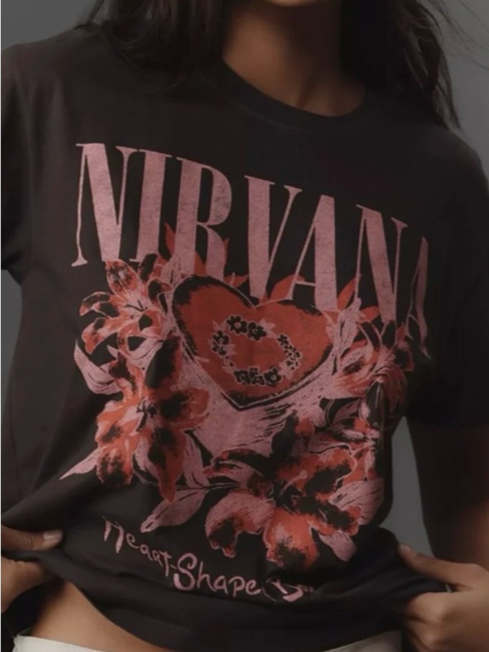 Anthropologie LetLuv Nirvana "Heart Shaped Box" Band Short-Sleeve Tee Black XS
